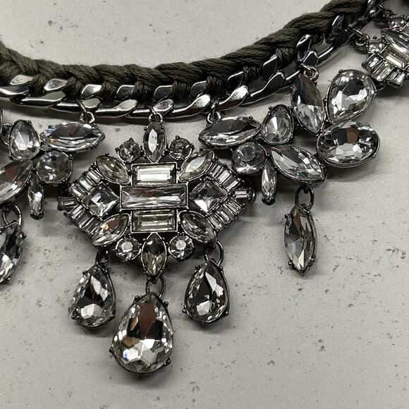 Vintage Parklane Nadia Statement Choker Silver Crystal Silk 20” NWT Necklace - Picture 9 of 16
